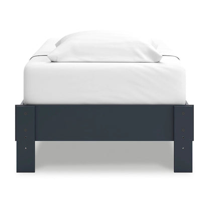 Cian Twin Size Platform Bed, Shaker Style Design, Navy Blue Wood Frame