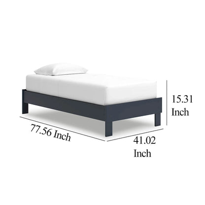 Cian Twin Size Platform Bed, Shaker Style Design, Navy Blue Wood Frame