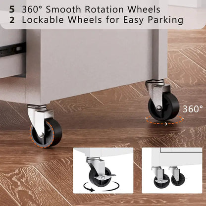 52 Kitchen Island with Drop Leaf, Embossed Texture Kitchen Island on Wheels with Spice Rack, Towel Rack, 2 Doors & 5 Drawers