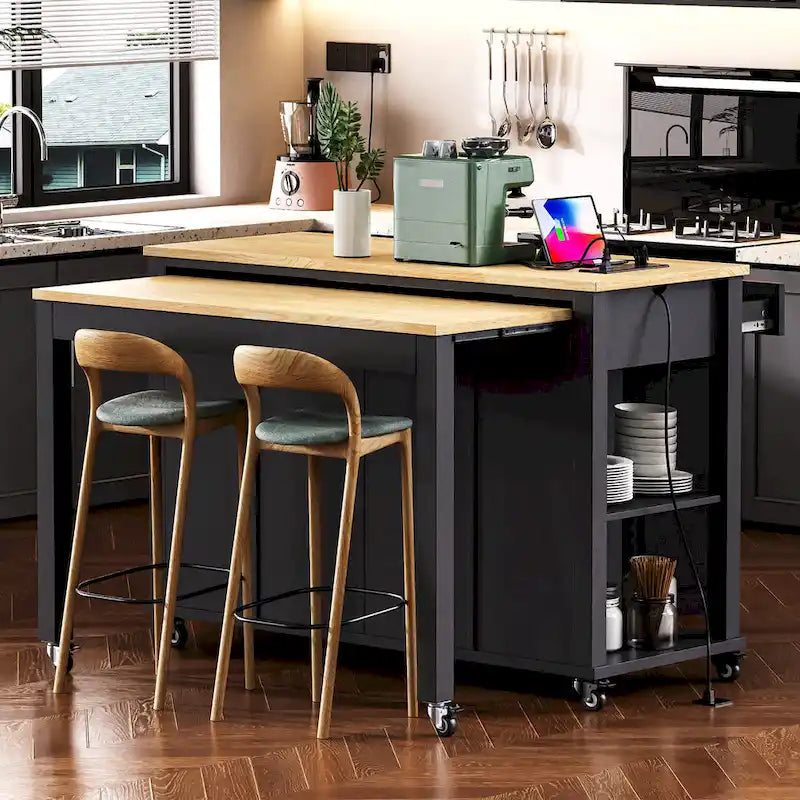 47 Inch Kitchen Island With Extendable Dining Table(no include stool)