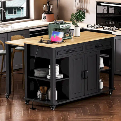 47 Inch Kitchen Island With Extendable Dining Table(no include stool)