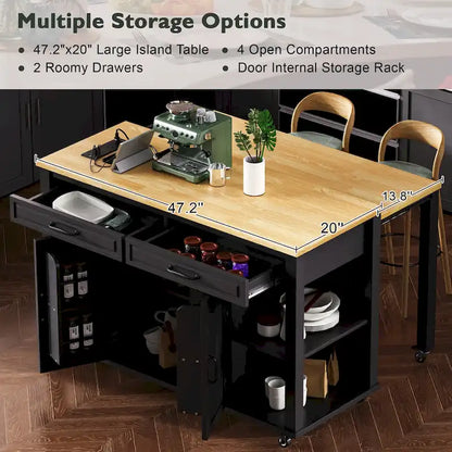 47 Inch Kitchen Island With Extendable Dining Table(no include stool)