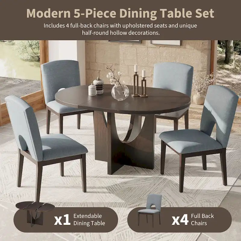 5-Piece Modern Dining Set with Round Table & Chairs