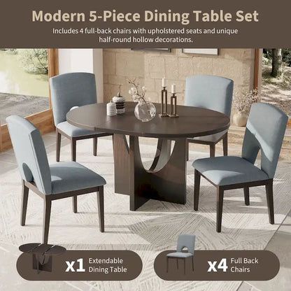 5-Piece Modern Dining Set with Round Table & Chairs
