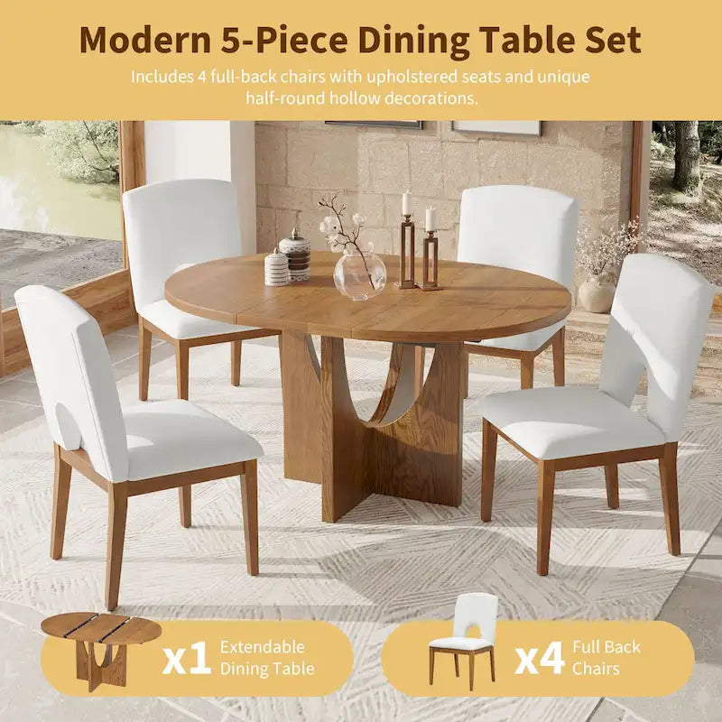 5-Piece Modern Dining Set with Round Table & Chairs