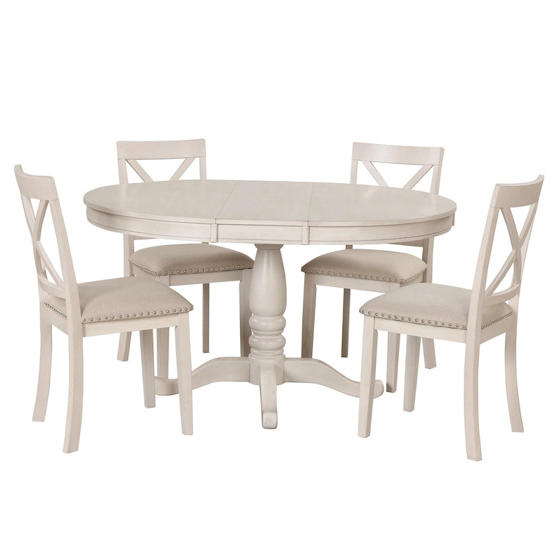 Vintage 5-Piece Wooden Dining Table Set with Expandable Round Table & 4 Chairs