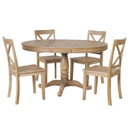 Vintage 5-Piece Wooden Dining Table Set with Expandable Round Table & 4 Chairs