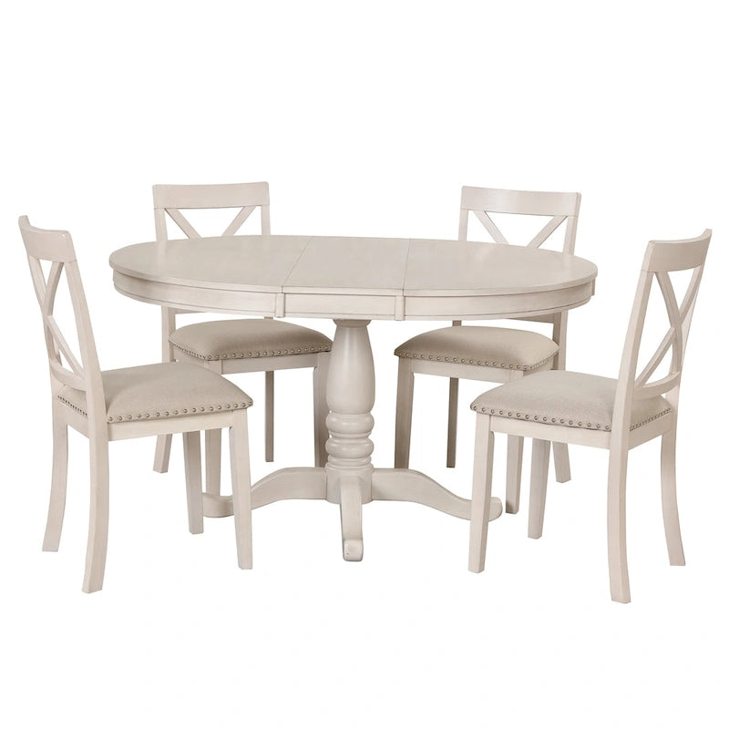 Vintage 5-Piece Wooden Dining Table Set with Expandable Round Table & 4 Chairs