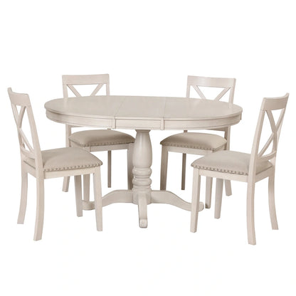 Vintage 5-Piece Wooden Dining Table Set with Expandable Round Table & 4 Chairs
