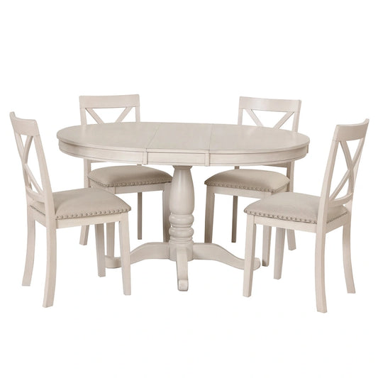 Vintage 5-Piece Wooden Dining Table Set with Expandable Round Table & 4 Chairs