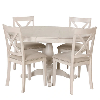 Vintage 5-Piece Wooden Dining Table Set with Expandable Round Table & 4 Chairs
