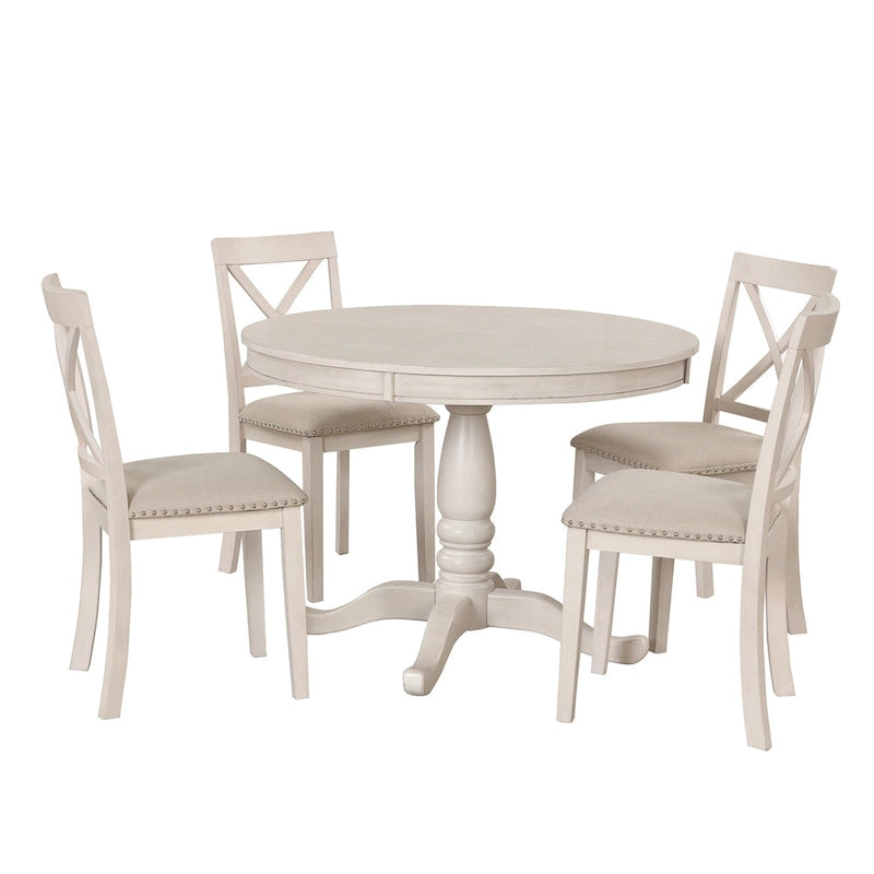 Vintage 5-Piece Wooden Dining Table Set with Expandable Round Table & 4 Chairs