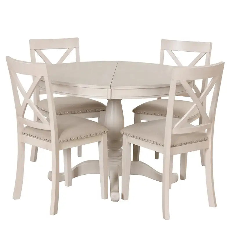 Vintage 5-Piece Wooden Dining Table Set with Expandable Round Table & 4 Chairs