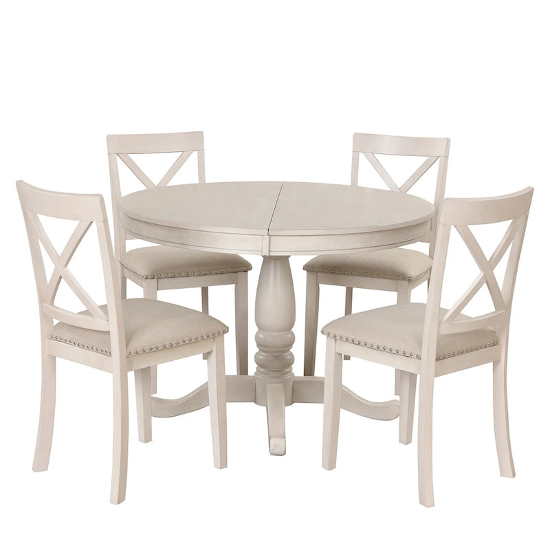 Vintage 5-Piece Wooden Dining Table Set with Expandable Round Table & 4 Chairs