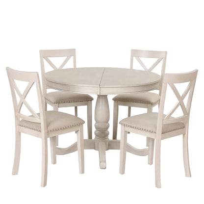 Vintage 5-Piece Wooden Dining Table Set with Expandable Round Table & 4 Chairs