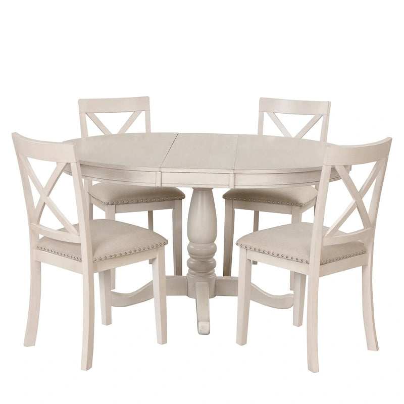 Vintage 5-Piece Wooden Dining Table Set with Expandable Round Table & 4 Chairs