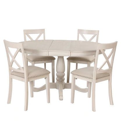 Vintage 5-Piece Wooden Dining Table Set with Expandable Round Table & 4 Chairs