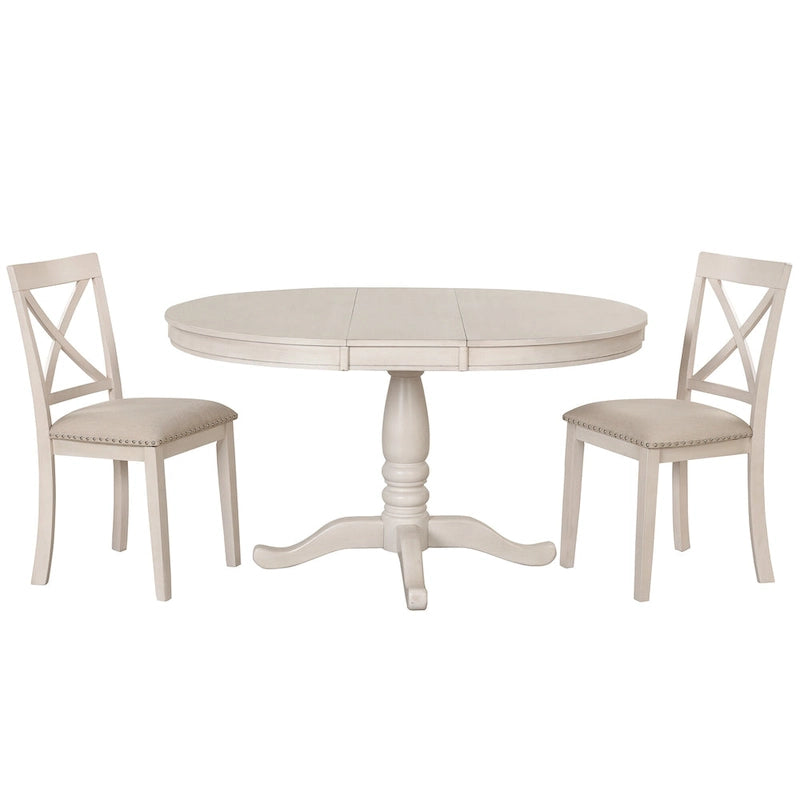 Vintage 5-Piece Wooden Dining Table Set with Expandable Round Table & 4 Chairs