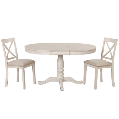 Vintage 5-Piece Wooden Dining Table Set with Expandable Round Table & 4 Chairs