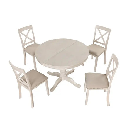 Vintage 5-Piece Wooden Dining Table Set with Expandable Round Table & 4 Chairs