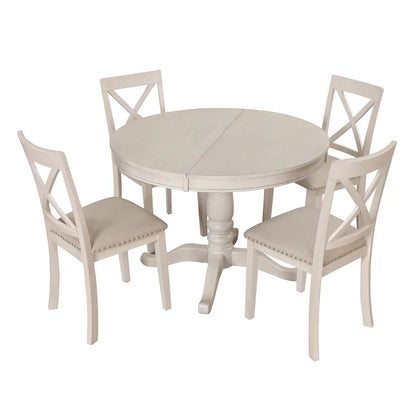Vintage 5-Piece Wooden Dining Table Set with Expandable Round Table & 4 Chairs