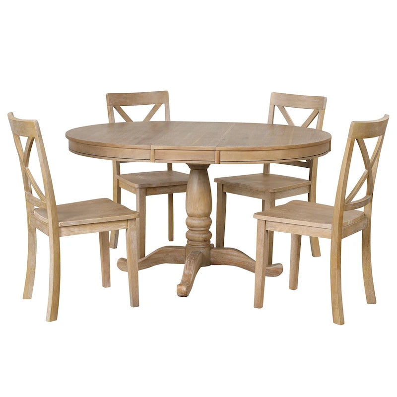 Vintage 5-Piece Wooden Dining Table Set with Expandable Round Table & 4 Chairs
