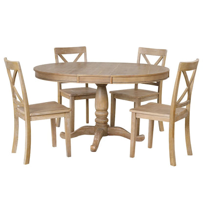 Vintage 5-Piece Wooden Dining Table Set with Expandable Round Table & 4 Chairs