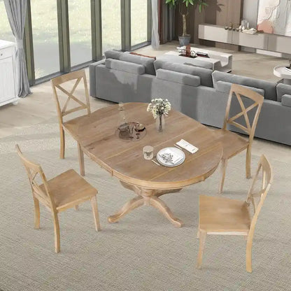 Vintage 5-Piece Wooden Dining Table Set with Expandable Round Table & 4 Chairs