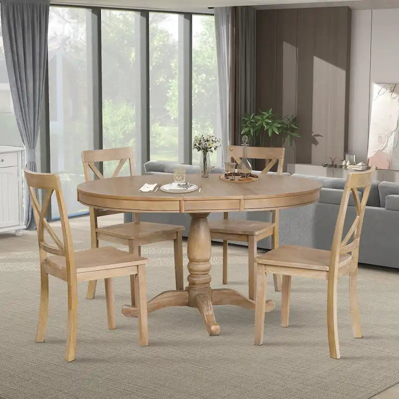 Vintage 5-Piece Wooden Dining Table Set with Expandable Round Table & 4 Chairs