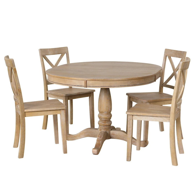 Vintage 5-Piece Wooden Dining Table Set with Expandable Round Table & 4 Chairs