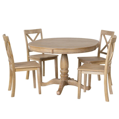 Vintage 5-Piece Wooden Dining Table Set with Expandable Round Table & 4 Chairs