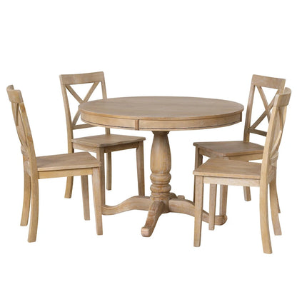 Vintage 5-Piece Wooden Dining Table Set with Expandable Round Table & 4 Chairs