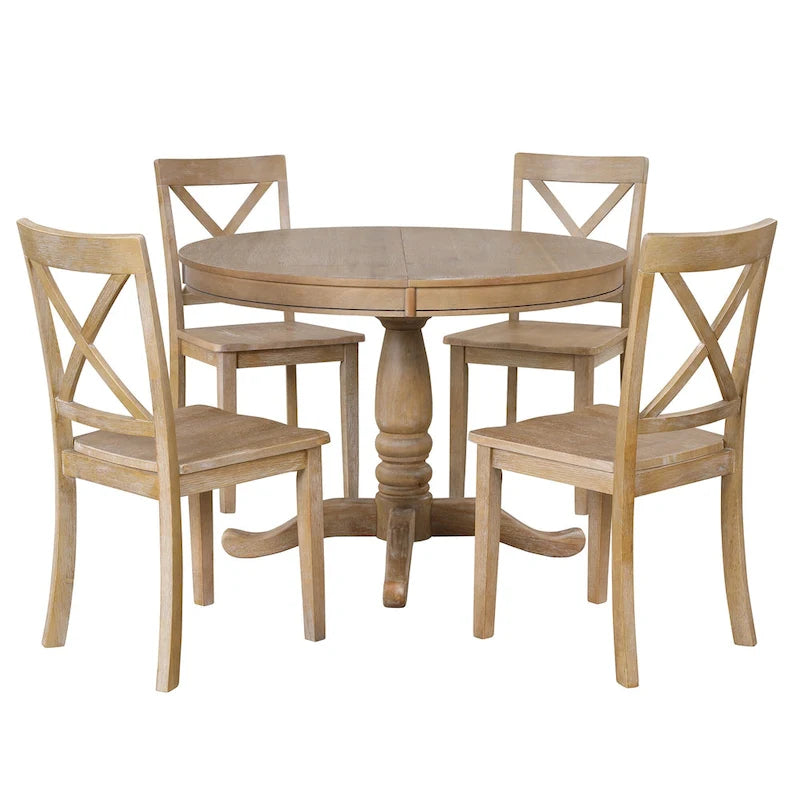 Vintage 5-Piece Wooden Dining Table Set with Expandable Round Table & 4 Chairs