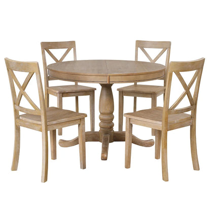 Vintage 5-Piece Wooden Dining Table Set with Expandable Round Table & 4 Chairs