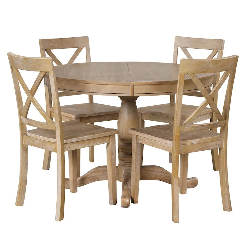 Vintage 5-Piece Wooden Dining Table Set with Expandable Round Table & 4 Chairs