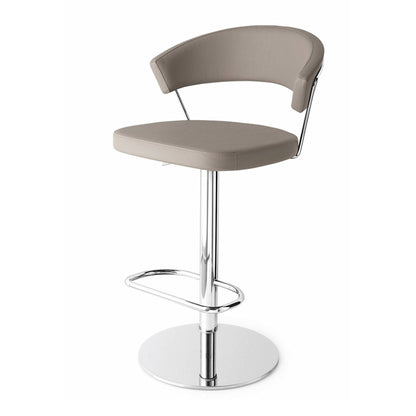 Calligaris New York - Adjustable Stool In Leather & P77 Chromed Frame