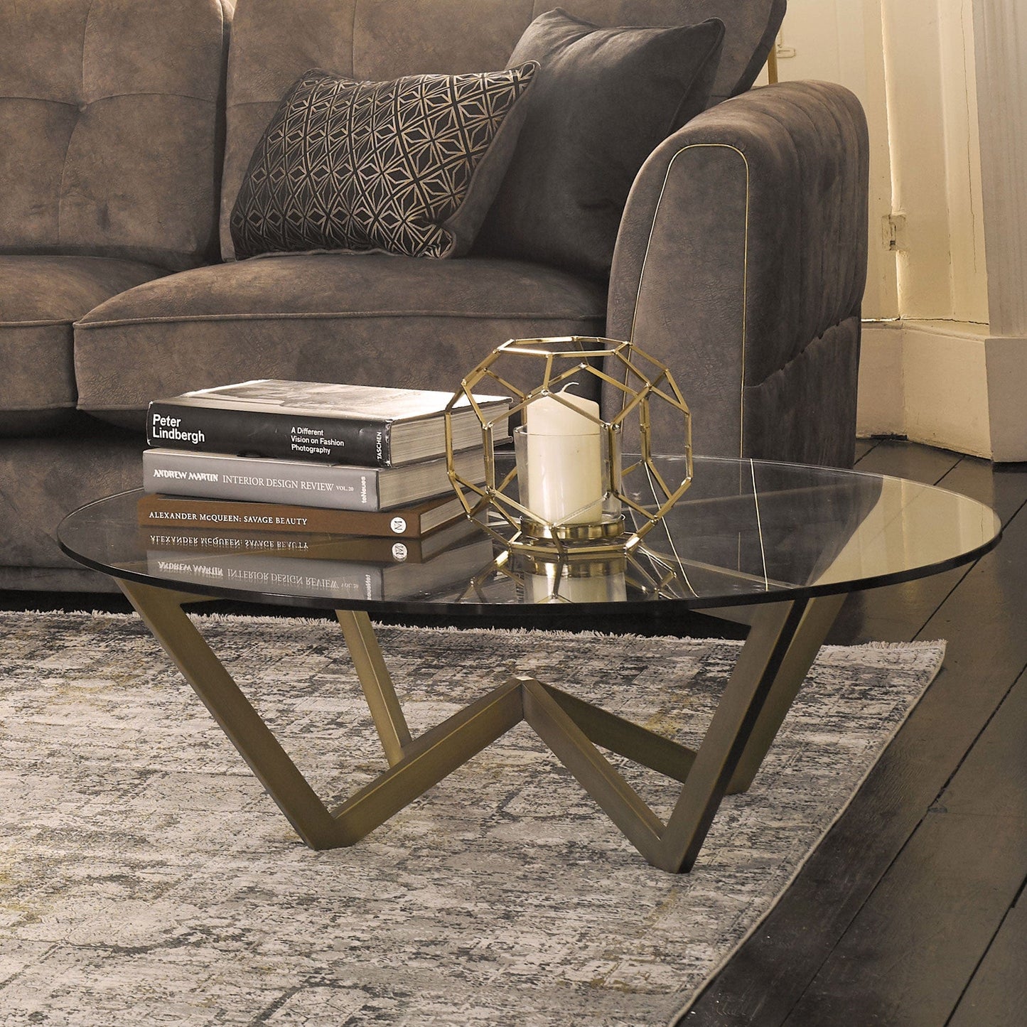 Reflex - Coffee Table In Tempered Glass & Stainless Steel Bronzed Frame