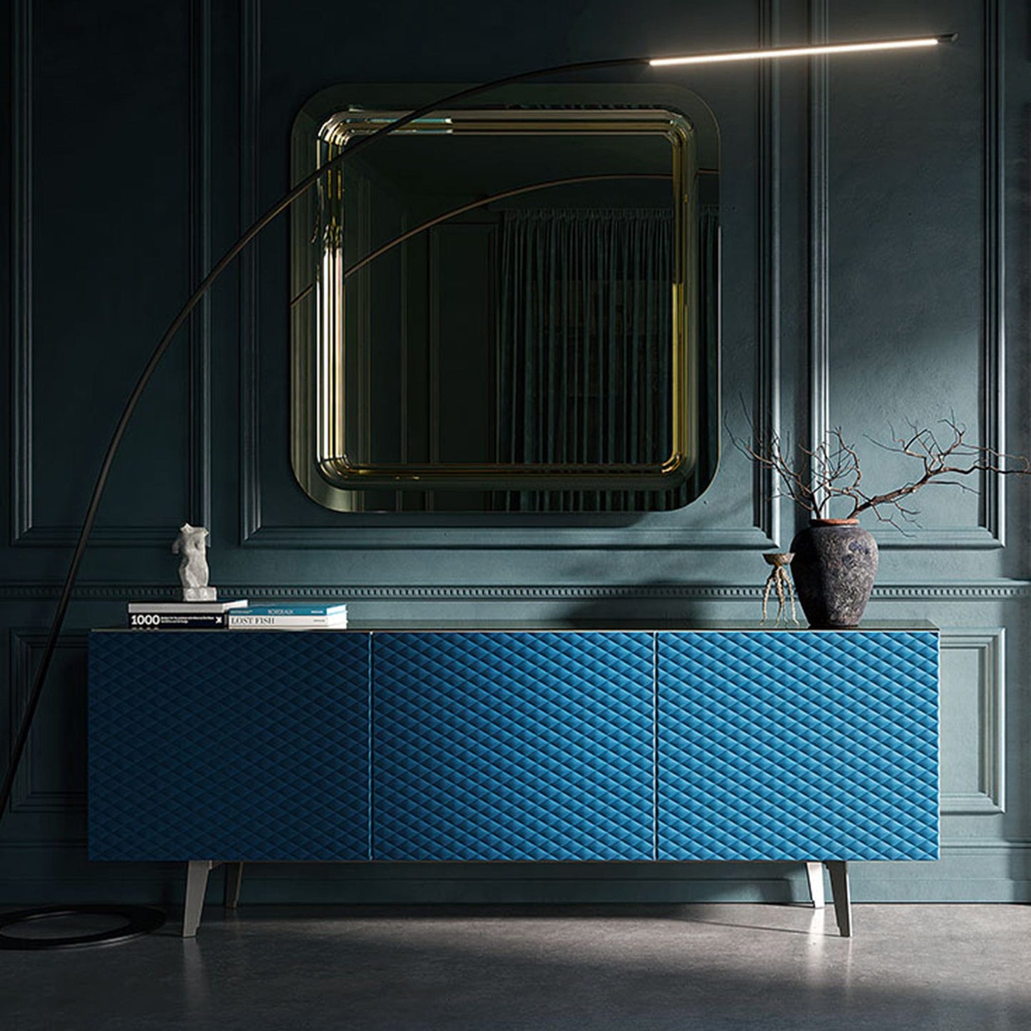 Cattelan Italia Absolut - 3 Door Sideboard, Graphite Structure with Leather Doors