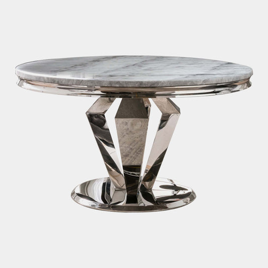 Missano - Round Dining Table In Grey Marble Effect 130cm