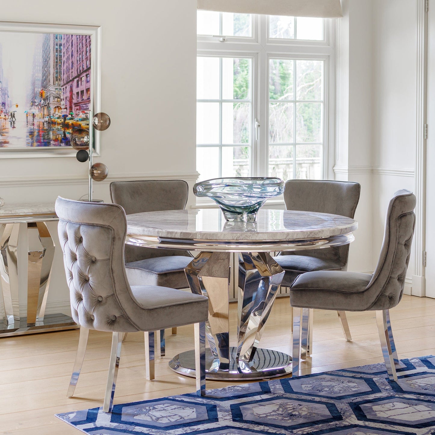 Missano - Round Dining Table In Grey Marble Effect 130cm