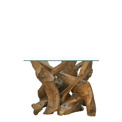 Twiggy - Square Coffee Table In Tempered Glass & Natural Teak Tree Root