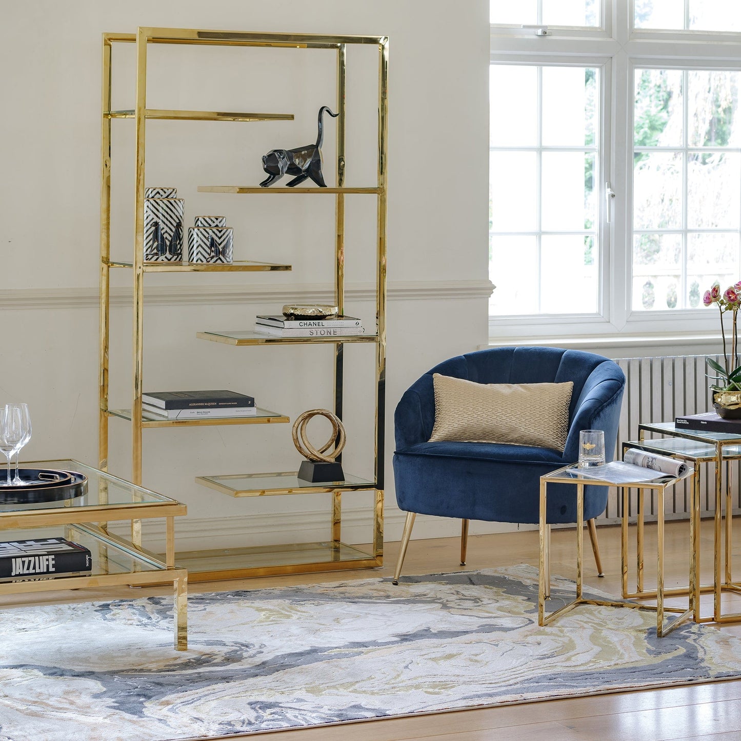 Auric - Side Table, Glass & Gold