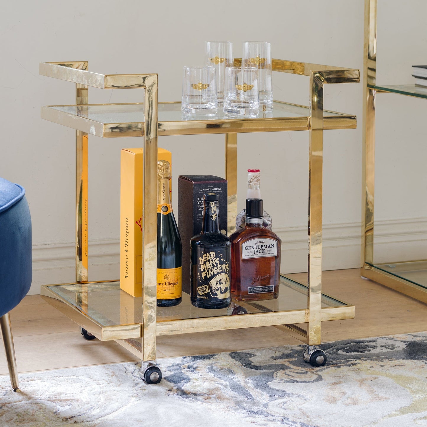 Auric - Drinks Trolley Table, Gold Steel Frame