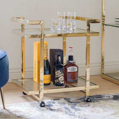 Auric - Drinks Trolley Table, Gold Steel Frame