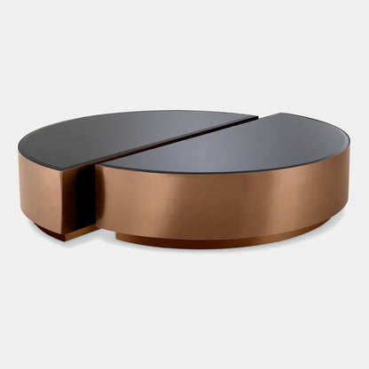 Eichholtz Astra - Set Of 2 Coffee Tables Brushed Copper Finish Black Bevelled Glass Top