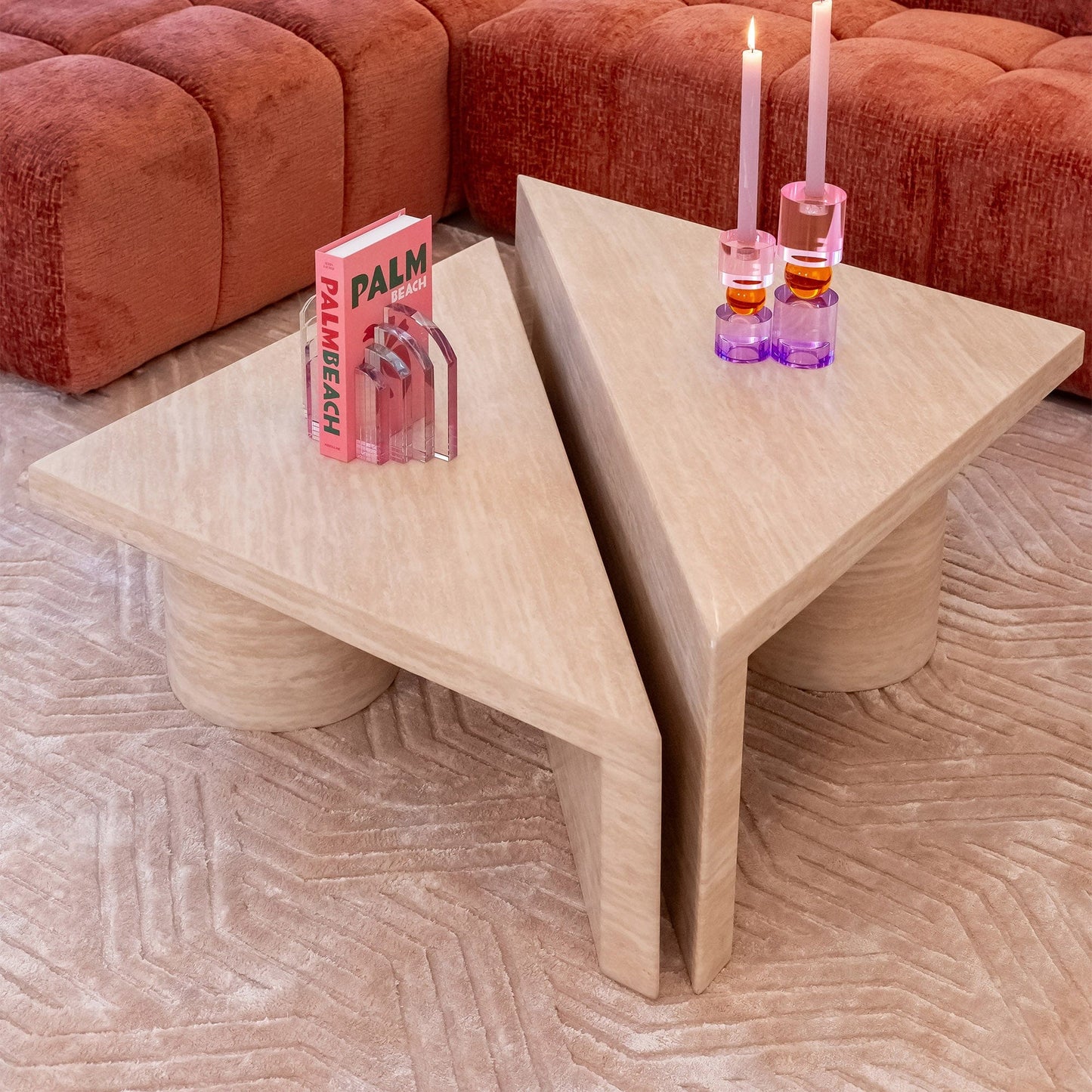 Franklin - Coffee Tables In Faux Travertine, Set of 2