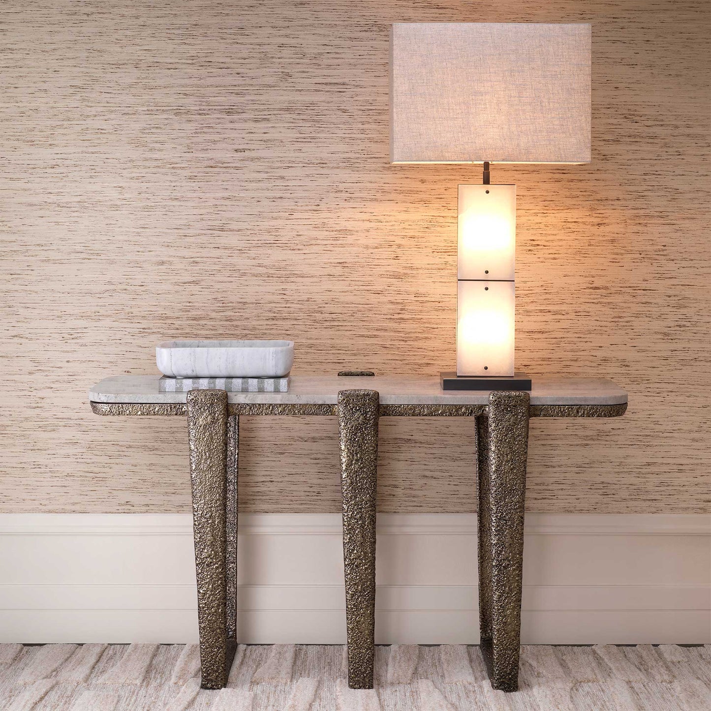 Eichholtz Orinda - Console Table With Beige Marble Top & Antique Brass Finish