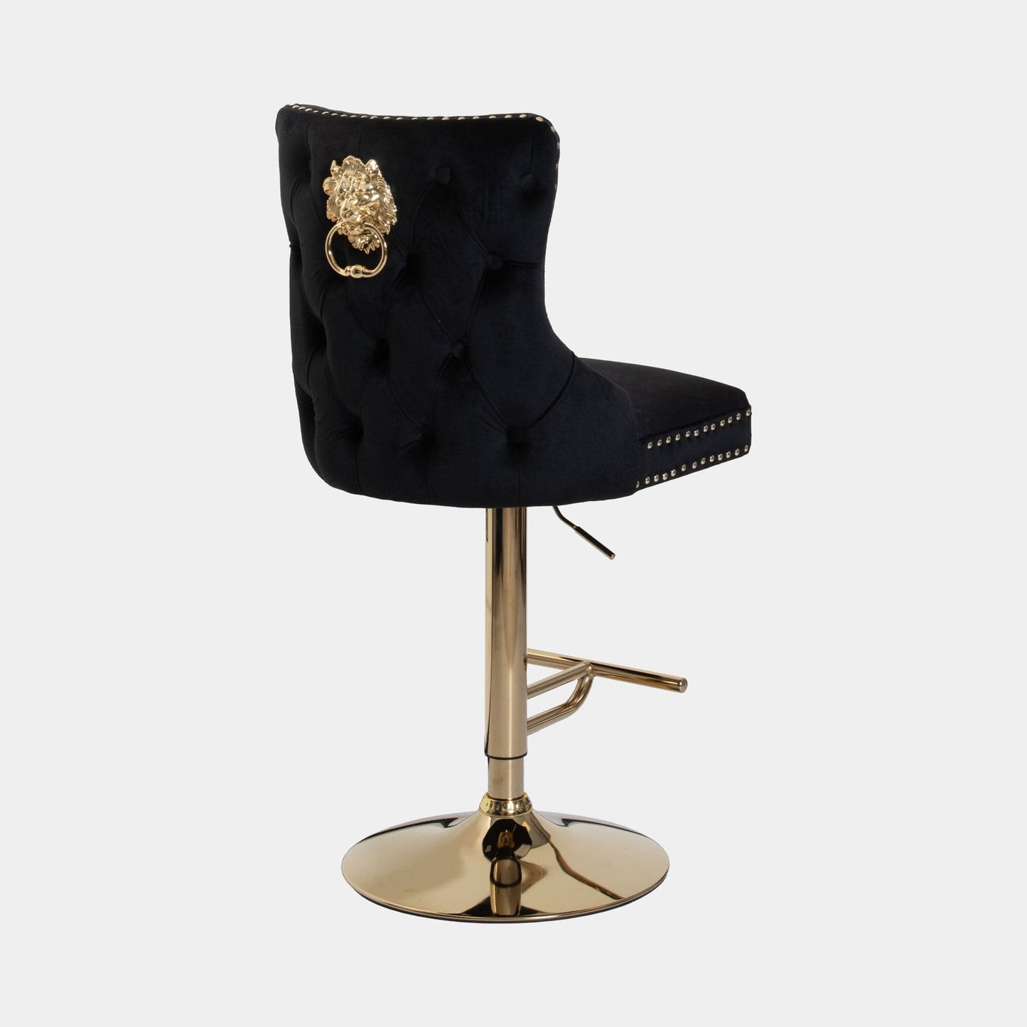 Dubai - Bar Stool With Lion Head, Black Velvet