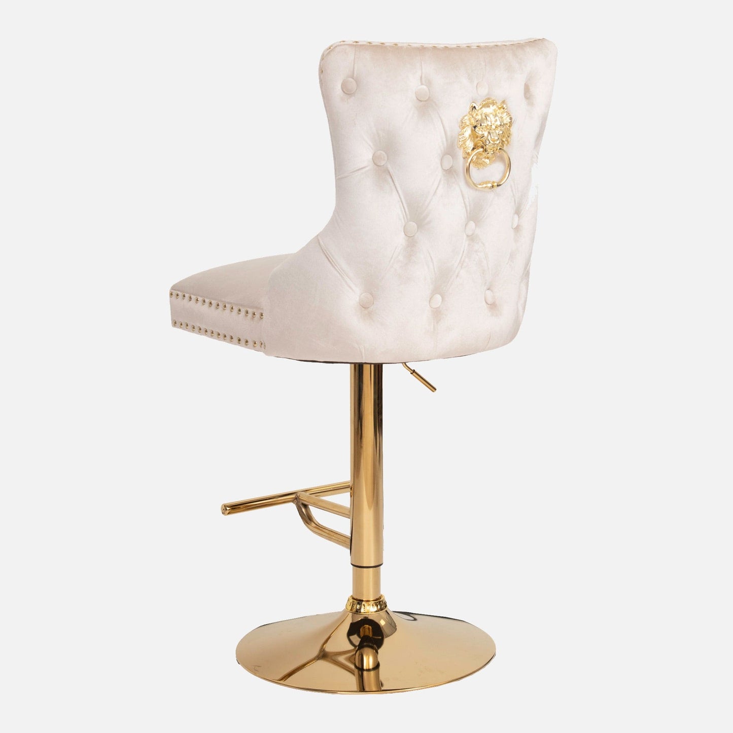 Dubai - Bar Stool With Lion Head, Cream Velvet