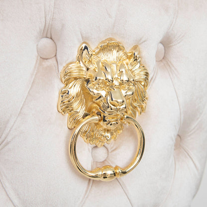 Dubai - Bar Stool With Lion Head, Cream Velvet